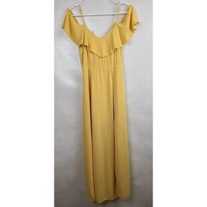 Altard State Womens Maxi Dress Size Small Yellow Cold Shoulder Front Slit BOHO